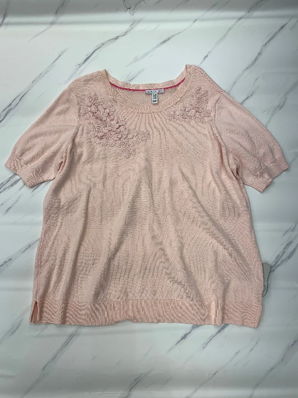 Knitted Women's CardigansSweater Short Sleeve By Isaac Mizrahi Live Qvc In Pink, Size: 2x