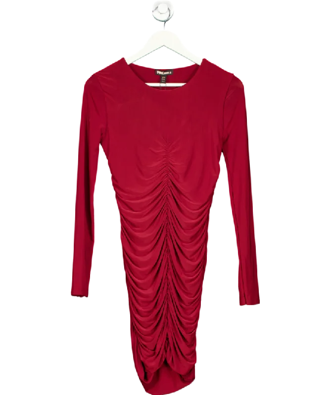 Women's Turkish Wool SweatersPink Vanilla Red Long Sleeve Ruched Dress UK 10