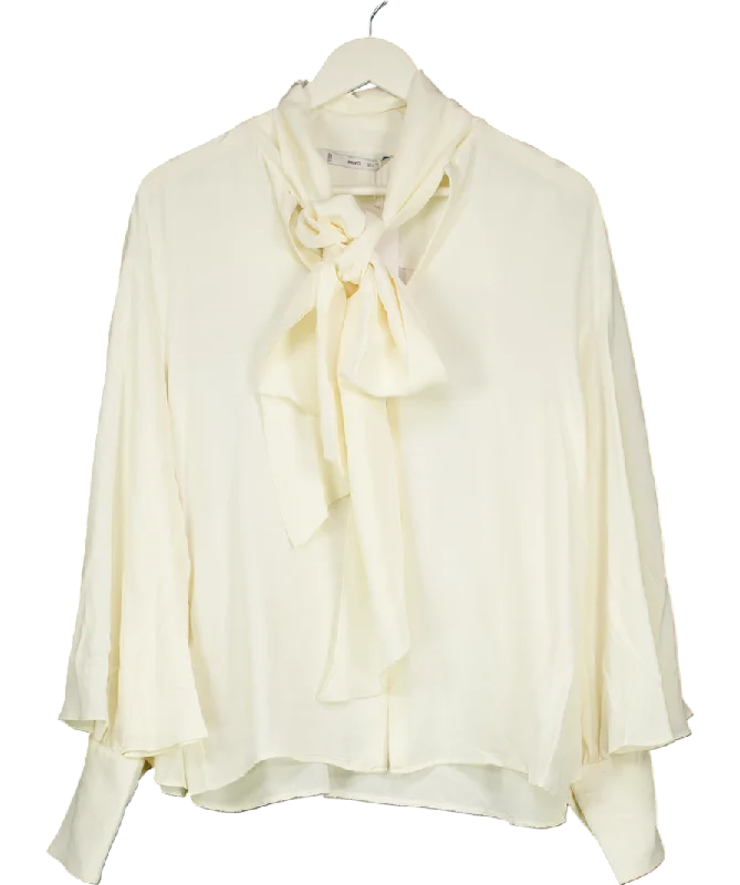 Women's Crew Neck SweatersMANGO Cream Bow Neck Button Cuff Blouse UK L