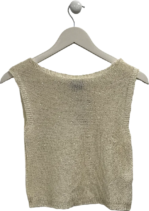 Women's Sweetheart Collar SweatersPrettyLittleThing Cream Sequin Knit Racer Neck Vest UK M