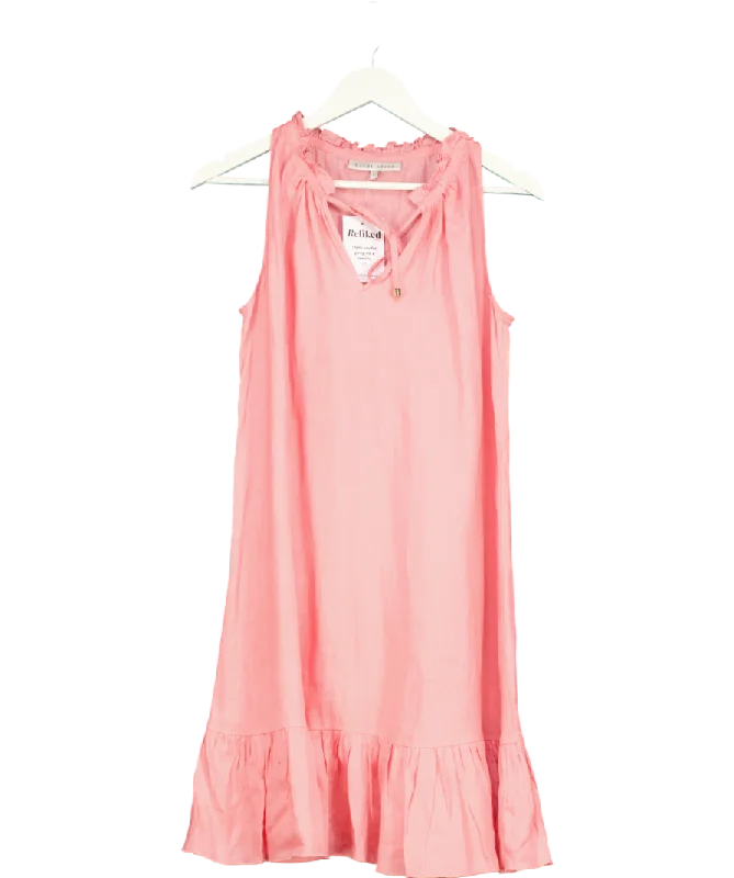 Women's Mandarin Collar SweatersHeidi Klein Pink Ruffle Mini Dress 100% Linen UK S