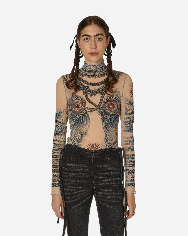 Women's Blouse with V-Shaped HemSun Tattoo Top Nude