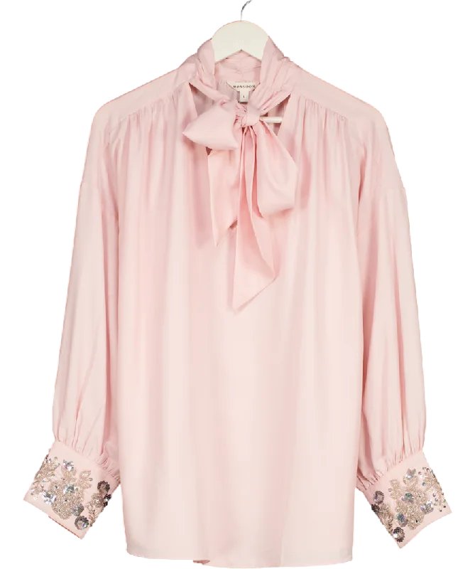 Women's Henley SweatersMonsoon Pink Ann Pussybow Embellished Blouse UK L