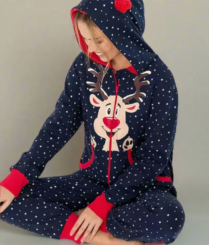 plus-size women's pajama pantsNavy Cotton Reindeer Onesie