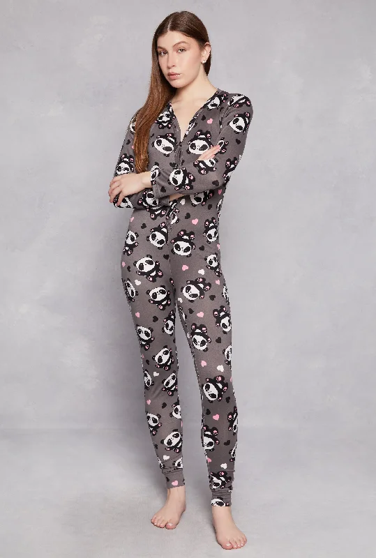 women's pajamas for those who seek ultimate relaxationPanda Graphic V Neck Pajama Onesie