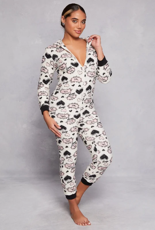 women's pajamas for those who love to stay in and relaxPlush Heart Sleep Graphic Hooded Pajama Onesie