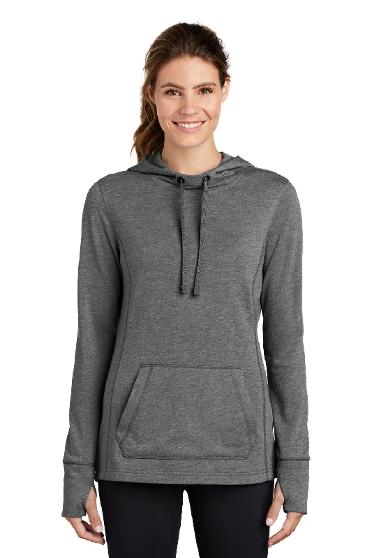 Women's Hooded Sweatshirts with Kangaroo PocketsSport-Tek Womens Moisture Wicking Fleece Hooded Sweatshirt Hoodie w/ Pouch Pocket - Heather Dark Grey