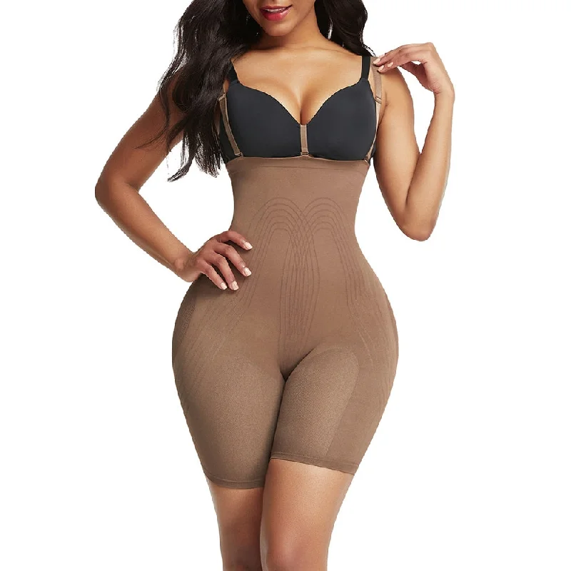 plus-size high-waisted thigh slimmerSecond Skin Seamless Hourglass Slimming Open Bust Bodysuit Shaper