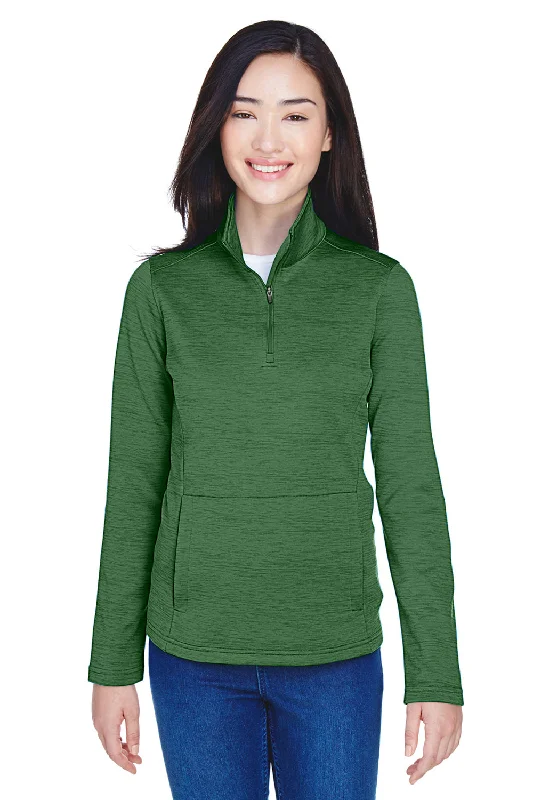 Women's Hooded Sweatshirts with Non-Stretch WaistDevon & Jones Womens Newbury Fleece 1/4 Zip Sweatshirt w/ Pouch Pocket - Heather Forest Green