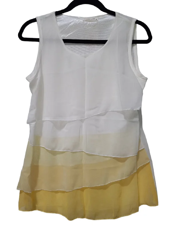 Women's Blouse with Puffed SleevesWhite & Yellow Blouse Sleeveless Clothes Mentor, Size Xl