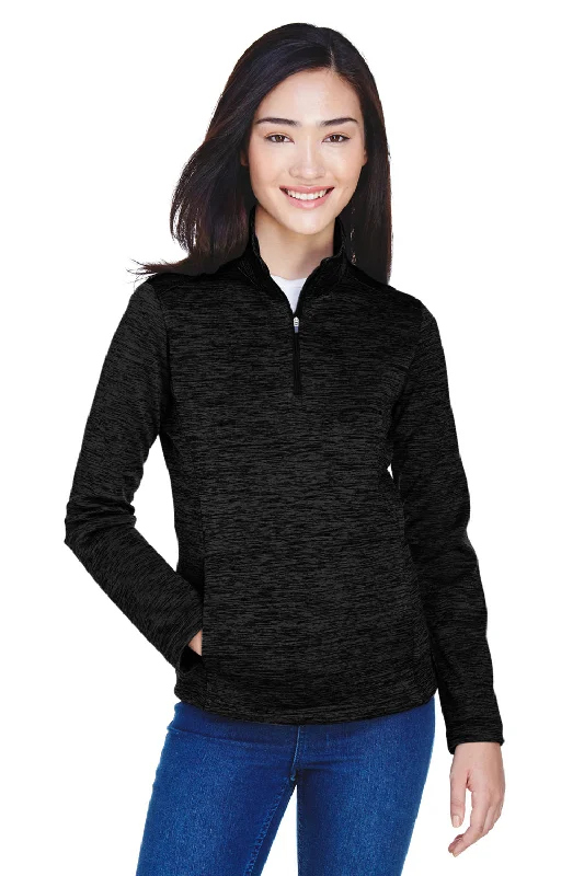 Women's Hooded Sweatshirts with Nylon LiningDevon & Jones Womens Newbury Fleece 1/4 Zip Sweatshirt w/ Pouch Pocket - Heather Black