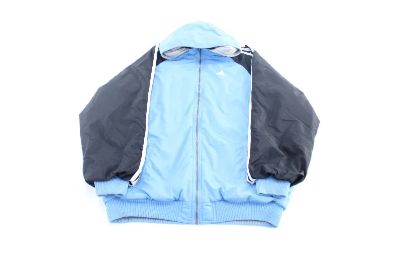 Women's Hooded CoatsWomen's Coats with Fur Trimmed ButtonsYouth Adidas Embroidered Logo Blue & Grey Reversible Hooded Jacket