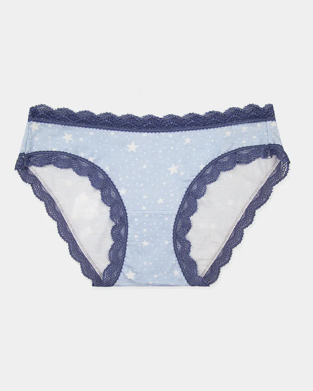 plus-size high-waisted panties with a floral lace trimThe Original Brief - Pale Blue and White Stars