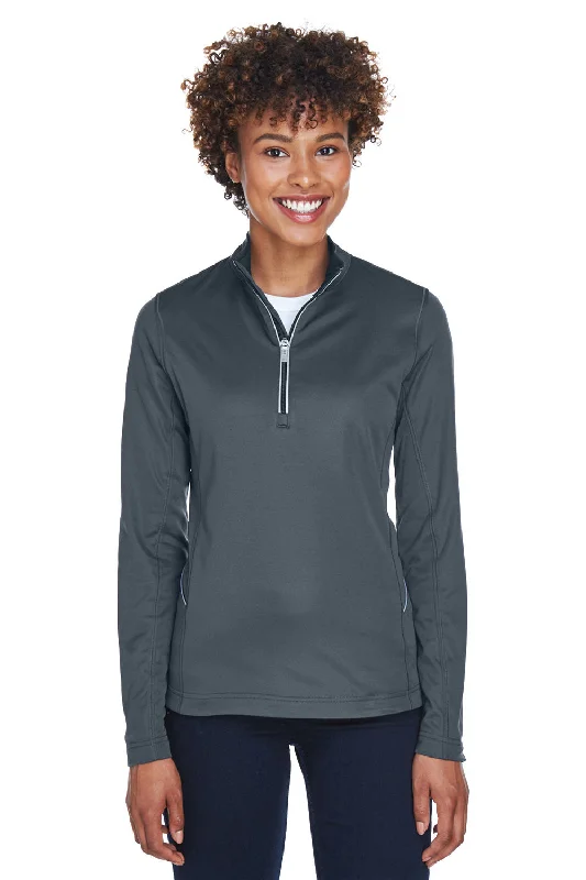 Women's Hooded Sweatshirts with Fleece LiningUltraClub Womens Cool & Dry Moisture Wicking 1/4 Zip Sweatshirt w/ Pocket - Charcoal Grey