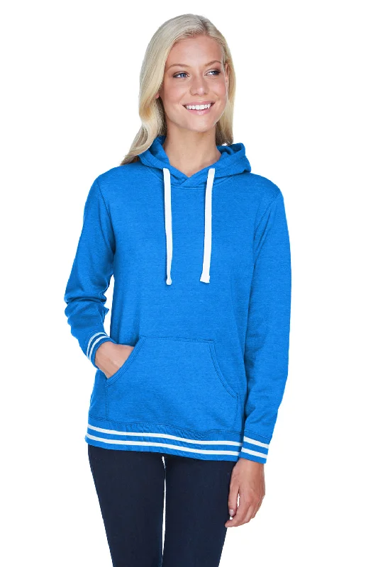 Women's Hooded Sweatshirts with Denim LiningJ America Womens Relay Sueded Fleece Hooded Sweatshirt Hoodie w/ Pouch Pocket - Royal Blue/White - Closeout