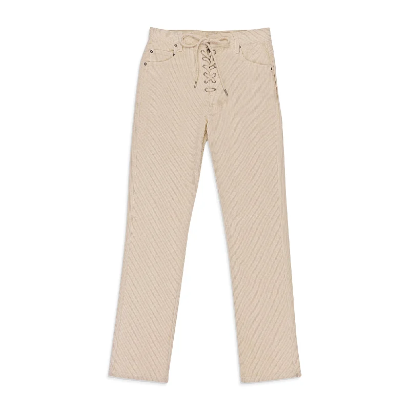 Women's Jodhpurs with Narrow CollarCALLIPYGIAN STRETCH CURDUROY OFF-WHITE LACE-UP JEANS