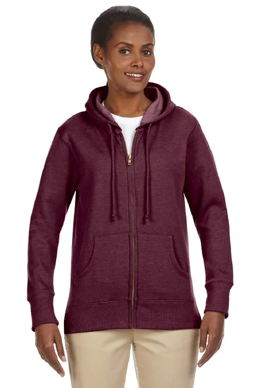 Women's Hooded Sweatshirts with Relaxed WaistEconscious Womens Heathered Fleece Full Zip Hooded Sweatshirt Hoodie w/ Pockets - Berry