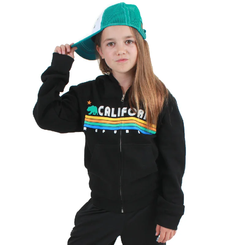 Women's Hooded Sweatshirts with Tapered WaistCalifornia Republic Vintage Stripe Premium Youth Zip-Up Hoodie