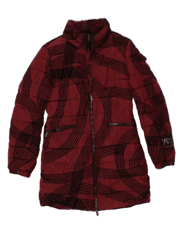 Women's Coats with ButtonsWomen's Coats with Fur Trimmed BeltDESIGUAL Womens Padded Coat EU 38 Medium Burgundy Striped Polyester