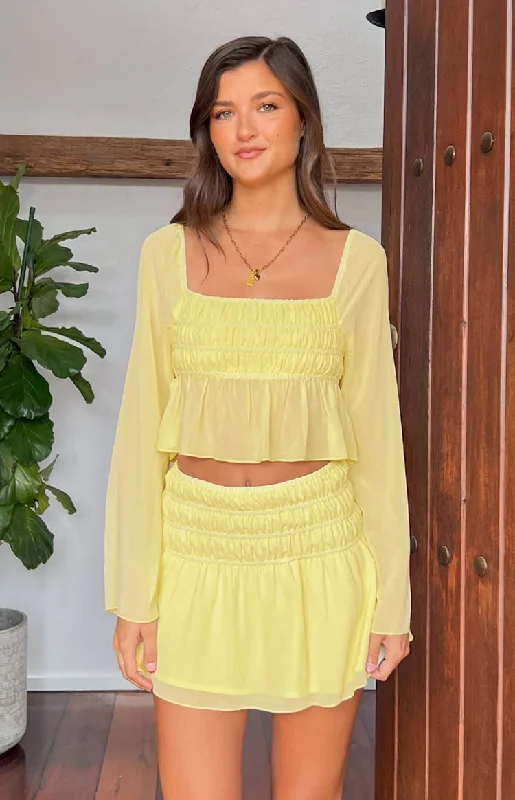 Women's Boat-Neck DressesSean Yellow Chiffon Mini Skirt