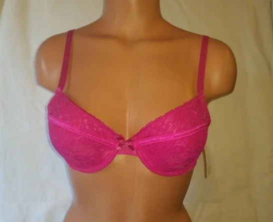 plus-size wireless braHot Pink Push-Up Bra with Lace Overlay and Polka Dot Bow