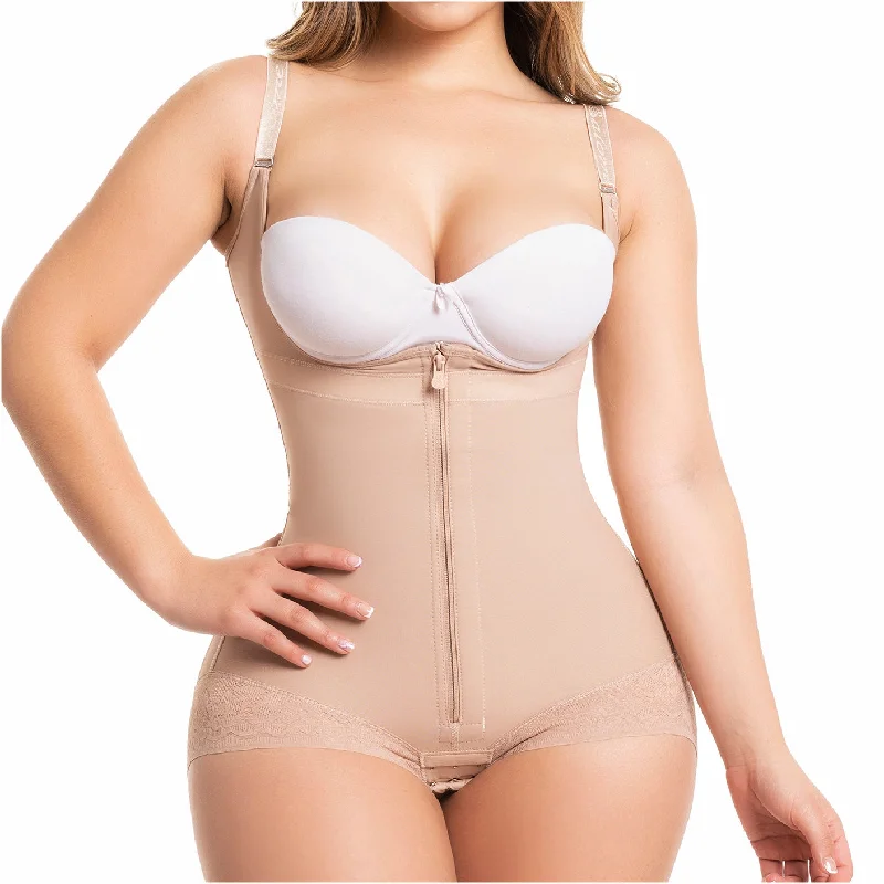 high-waisted shapewear with lace trim for eleganceFajas Salome 0413 *PRE ORDEN* | Butt Lifter Tummy Control Shapewear For Women | Open Bust Hiphugger Bodysuit | Powernet