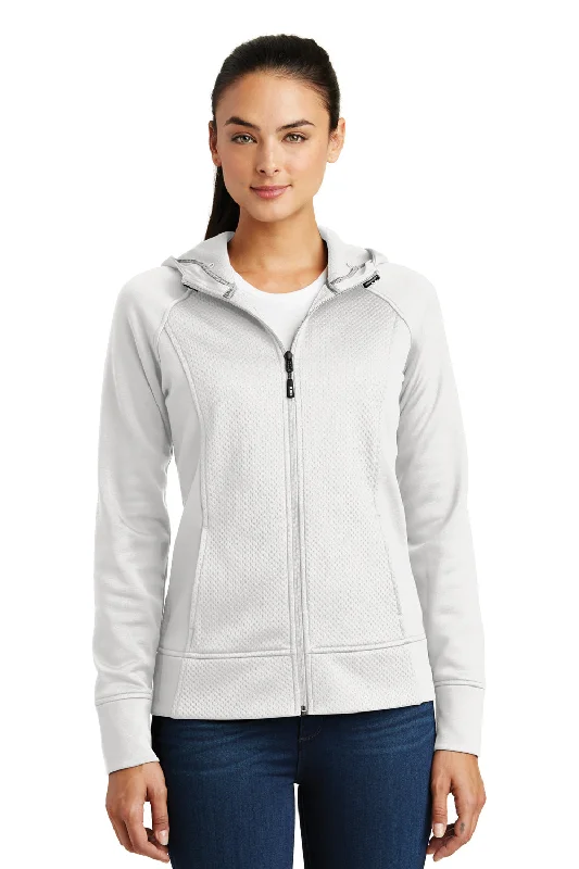 Women's Hooded Sweatshirts with Slant PocketsSport-Tek Womens Rival Tech Moisture Wicking Fleece Full Zip Hooded Sweatshirt Hoodie w/ Pockets - White - Closeout