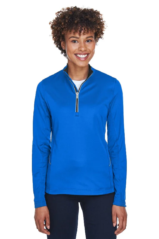 Women's Hooded Sweatshirts with ThumbholesUltraClub Womens Cool & Dry Moisture Wicking 1/4 Zip Sweatshirt w/ Pocket - Kyanos Blue