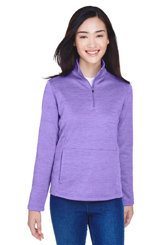 Women's Hooded Sweatshirts with Sherpa LiningDevon & Jones Womens Newbury Fleece 1/4 Zip Sweatshirt w/ Pouch Pocket - Heather Grape Purple - Closeout