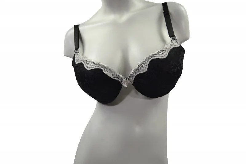 molded cup bra for shape retentionBeautiful Black Lace Bra with White Trim- 12 pack