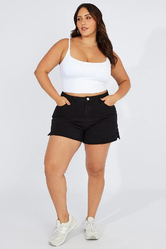 Women's Jodhpurs with DrawstringBlack Relaxed Shorts Mid Rise