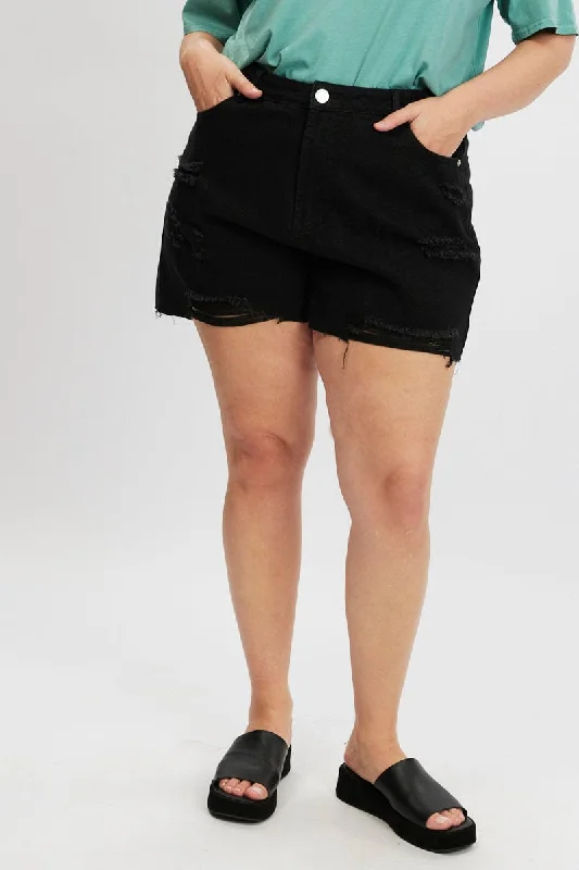 Women's Trouser PantsBlack Relaxed Shorts High Rise