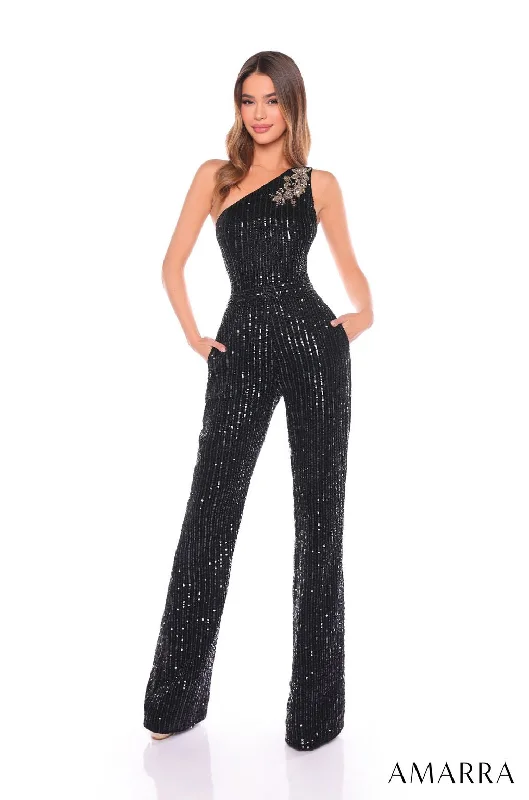 Women's Jumpsuits with SleevesAmarra 88136 Long Fitted Sequin Formal Prom Jumpsuit