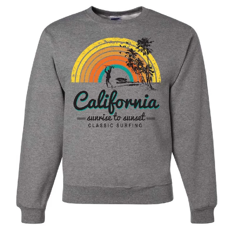 Women's Hooded Sweatshirts with Knit LiningCalifornia Classic Sunrise Surfing Crewneck Sweatshirt