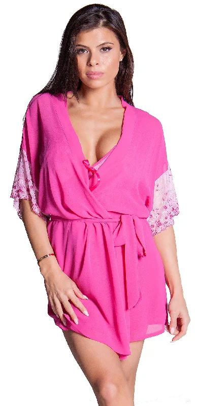 women's pajamas with a stylish cutWomen's Chiffon Short wrap Robe and G-String Set #3099