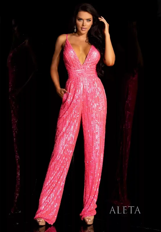 Women's Jumpsuits with Ankle LengthAleta 972 Prom Sequins Long Formal Evening Jumpsuit