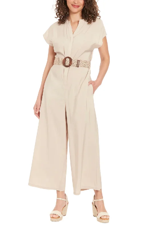 Women's Jumpsuits with Keyhole NeckLondon Times T7538M Long Belted Formal Jumpsuit