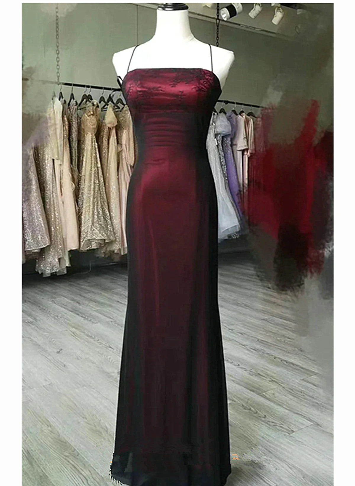 Women's Racerback DressesBlack and Red Square Neckline Party Dress, Black and Red Long Prom Dress