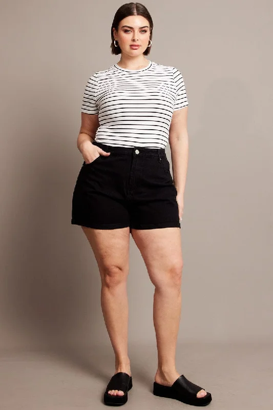 Women's Jodhpurs with ZipperBlack Mom Shorts High Rise