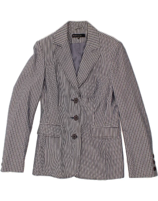 Women's Puffer CoatsWomen's Coats with Fur Trimmed SleevesVINTAGE Womens 3 Button Blazer Jacket UK 12 Medium Blue Striped Cotton