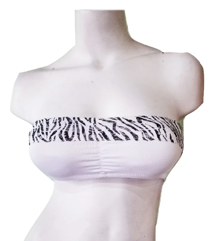 convertible bra with adjustable strapsWhite Padded Bandeau Bra with Zebra Trim