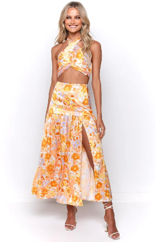 Women's Square-Back DressesJuniper Orange Floral Maxi Skirt