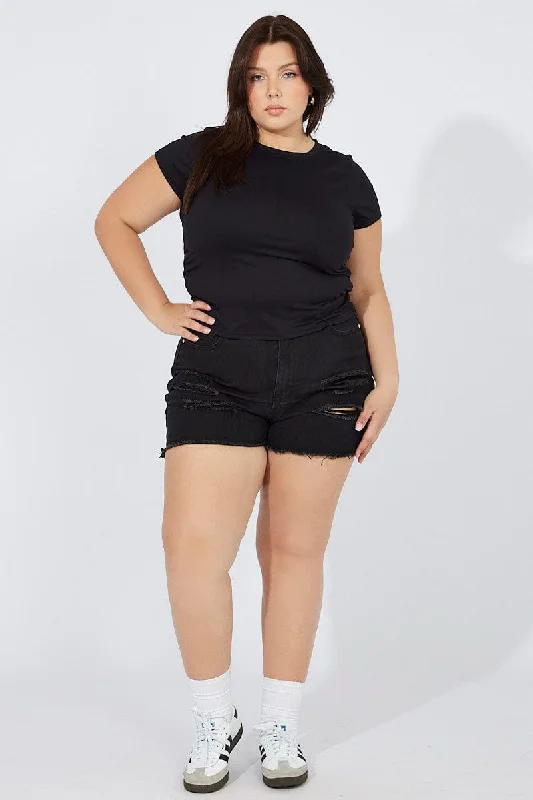 Women's Ankle-Length PantsBlack Relaxed Shorts High Rise