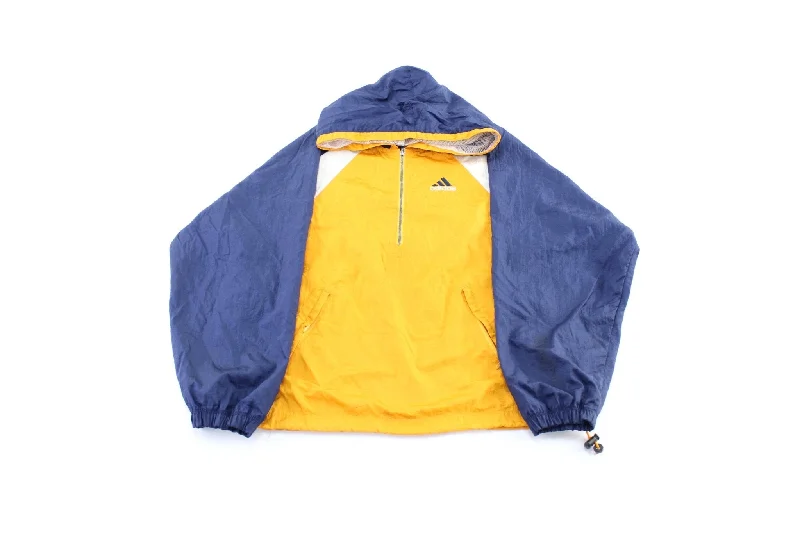 Women's Denim CoatsWomen's Coats with Fur Trimmed Belt90's Adidas Embroidered Logo Blue, White, & Orange Pullover Jacket