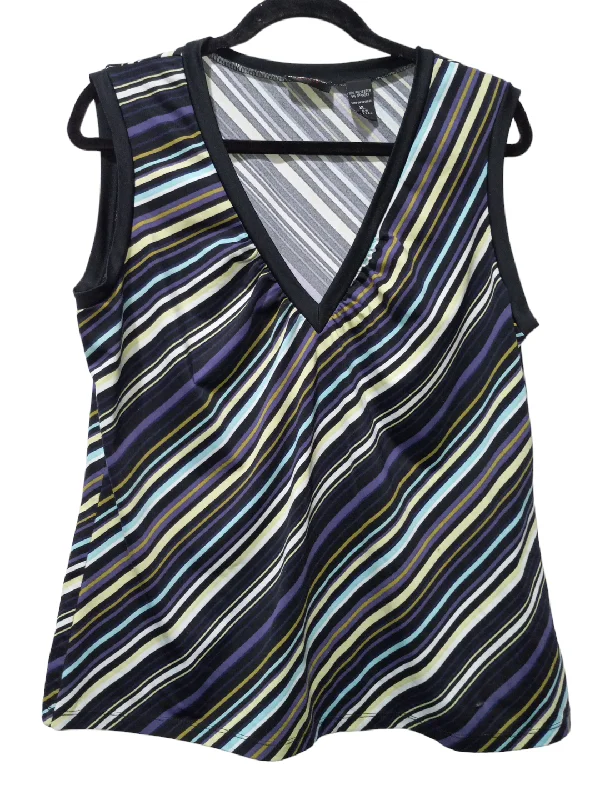 Women's Blouse with Wide CollarStriped Pattern Blouse Sleeveless New York And Co, Size Xl