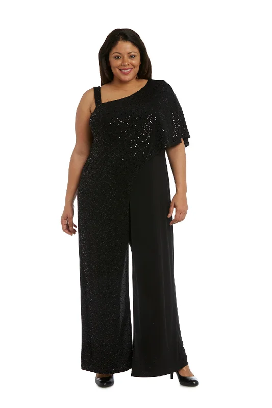 Women's Jumpsuits with U-Shaped CollarR&M Richards 3096W Long Sequined Overlay Jumpsuit