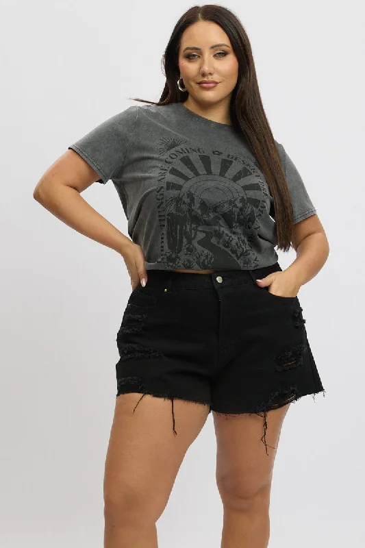 Women's Jodhpurs with V-Shaped CollarBlack Relaxed Shorts