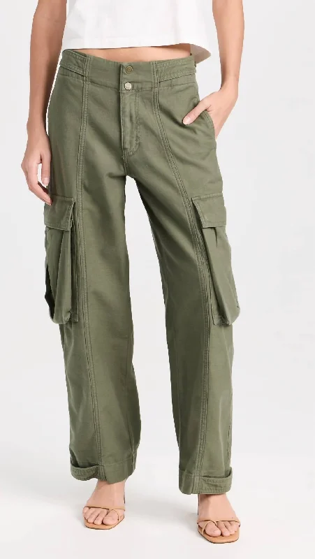 Women's Jodhpurs with U-Shaped CollarWide Leg Cargo Pants In Poblano