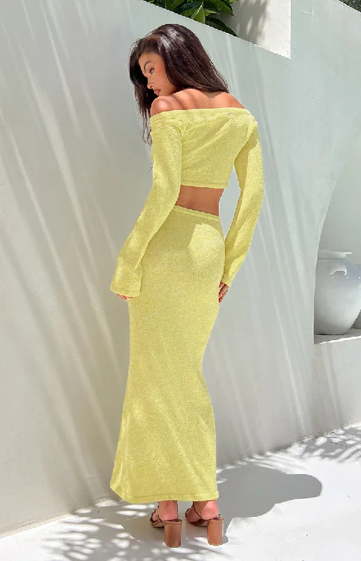 Women's Wide-Neck DressesRomie Yellow Knit Maxi Skirt