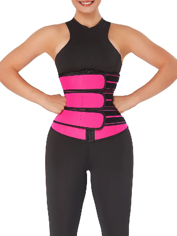 seamless shapewear for stretch fabricsTriple Belt Midsection Neoprene Waist Trainer With Zipper